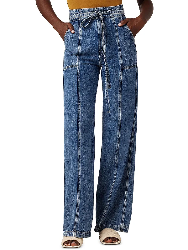 Elegant And Simple Womens Belted Denim Wide Leg Jeans
