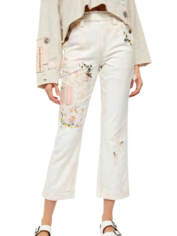 Sports Design Women's Floral Vintage High Rise Alive Boyfriend Jeans In Cream