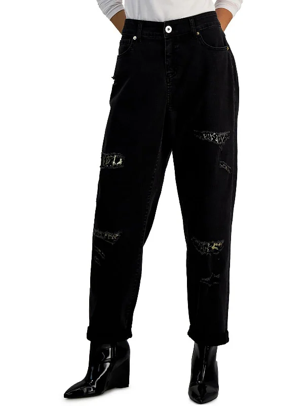 Classic Series Womens High Rise Metallic Boyfriend Jeans