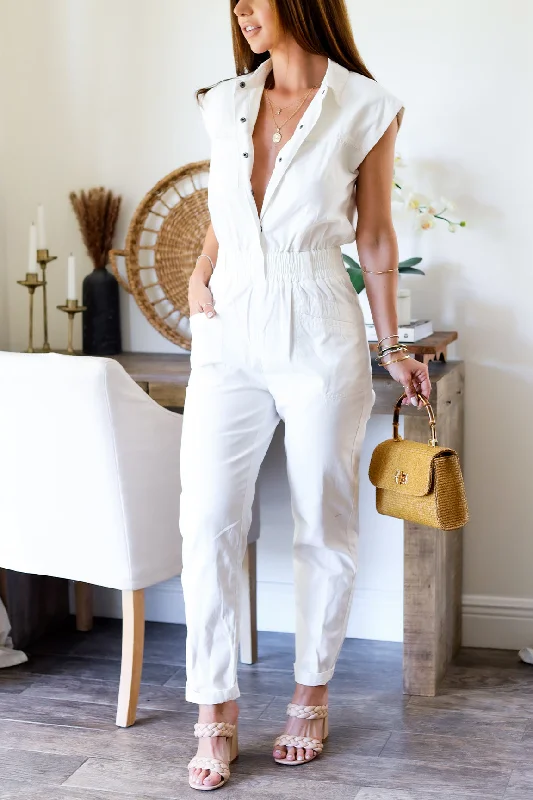 Comfortable Chic Amanza Denim Jumpsuit- White