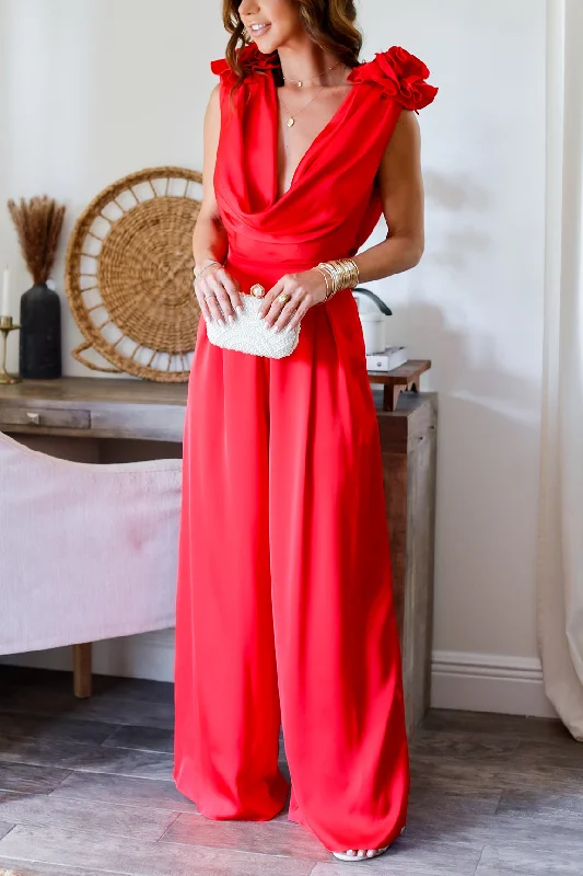 Trendy Casuals Astrid Cowl Jumpsuit- Red
