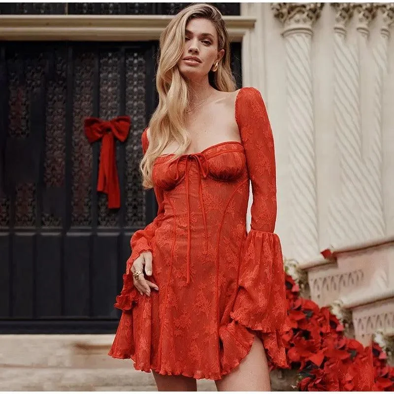 High-end Wear Becco Lace Dress with Bell Sleeves