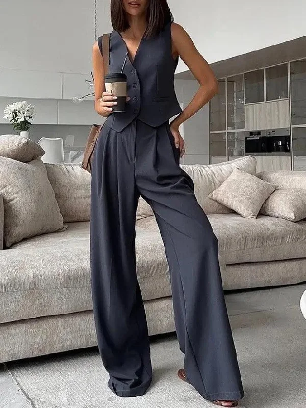 Relaxed Fit Wear Bisco Statement Linen Vest Suit with Pants