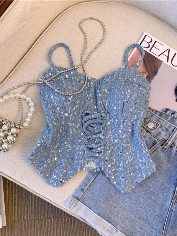 Trendy Comfort Bodor Statement Vest Tops in Blue