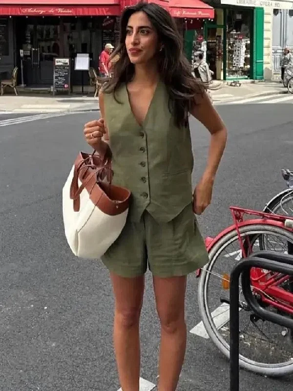 Urban Style Carter Linen Coord Set in Olive