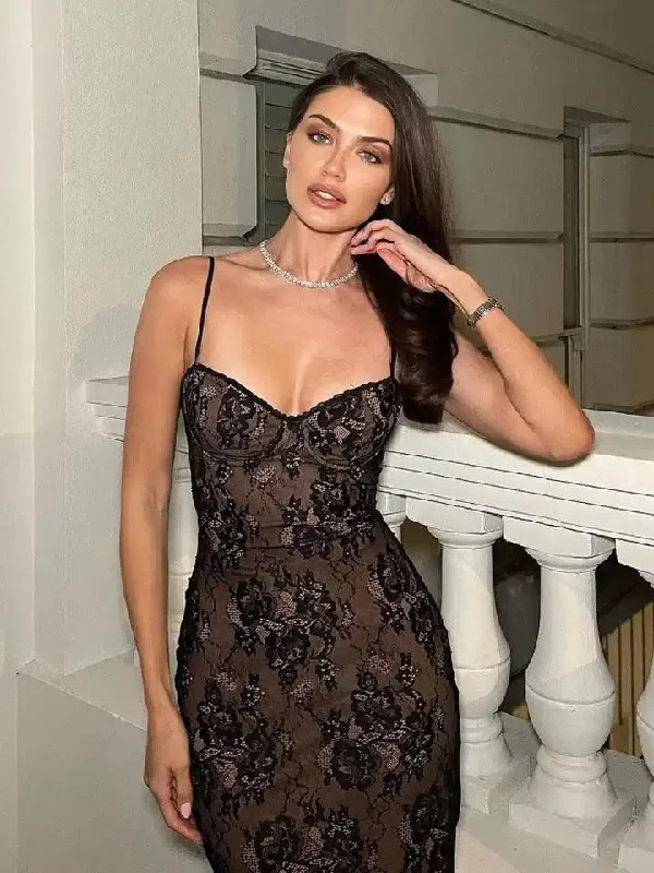 Personal Design Cellar Lace Midi Dress in Black