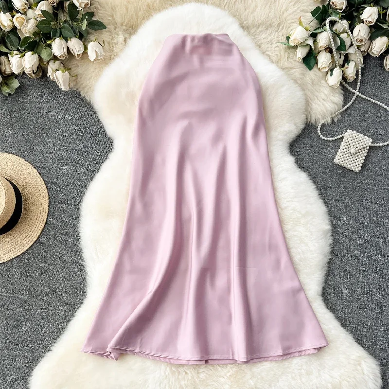 Classic Style Cest Elegant Satin Skirt in Blush