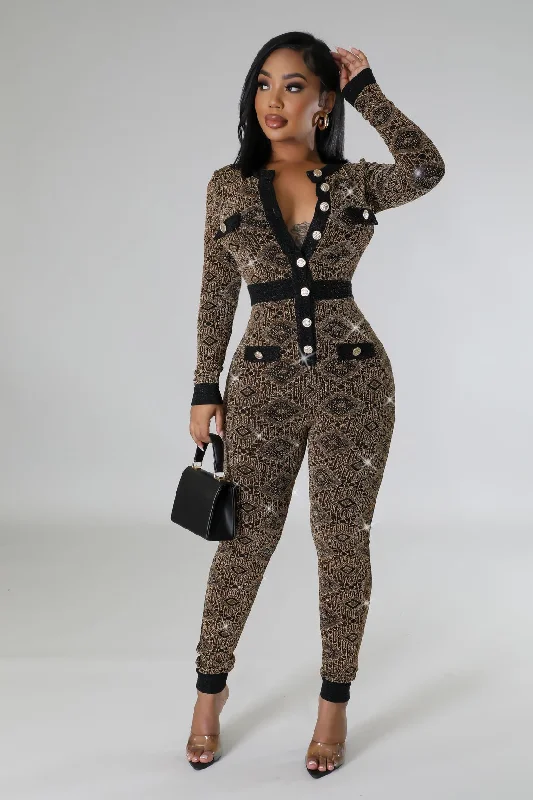 French Retro Fall Strolls Jumpsuit