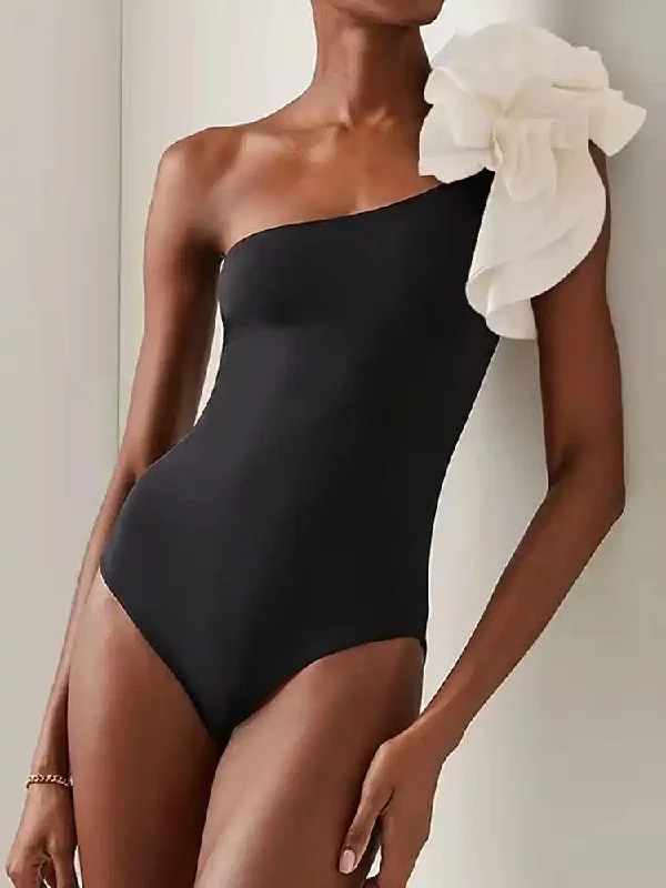 Advanced Design Delsa Rosette One Shoulder Swimsuit
