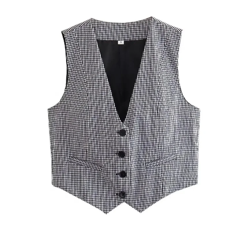 Double-sided Wear Gingham Print Statement Vest Tops