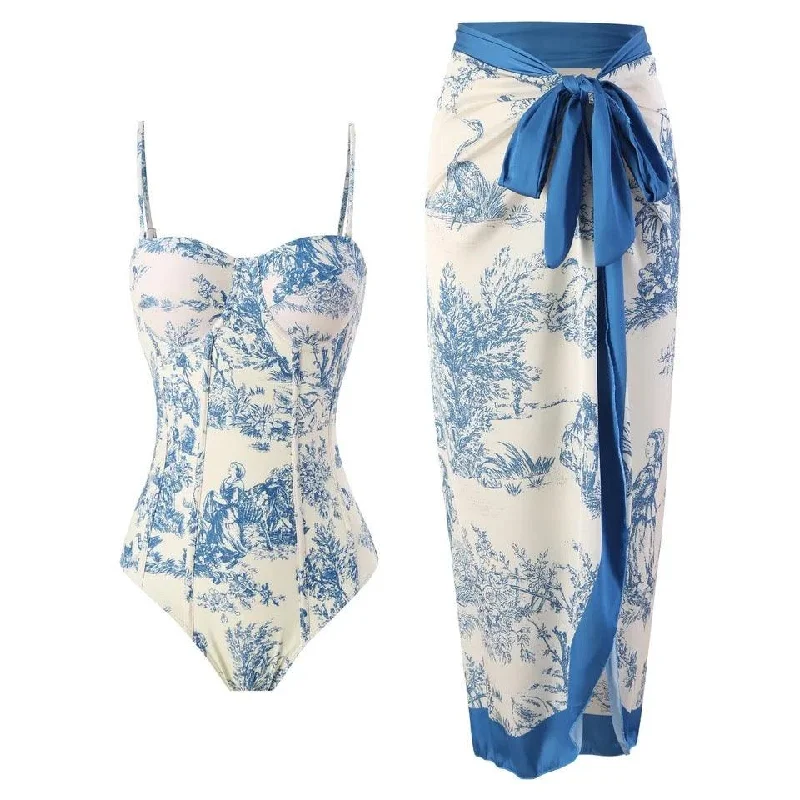 Ultra-lightweight Greece swimsuit with Sarong Skirt