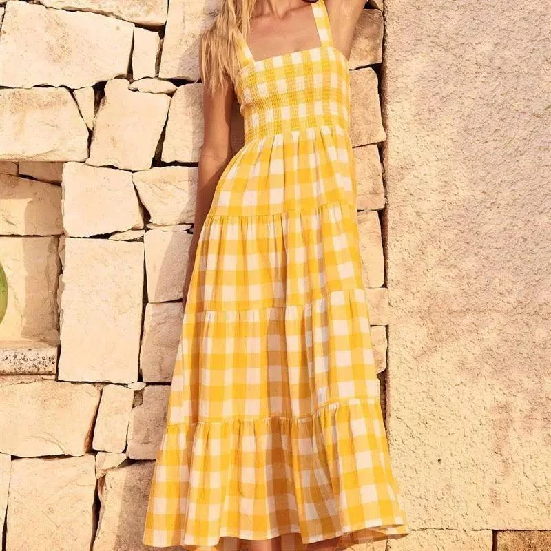 Casual Chic Outfits Hobor Gingham Maxi Dress in Yellow