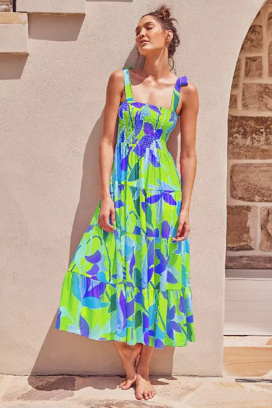 High-end Fabrics Julia Summer Midi Dress in Green
