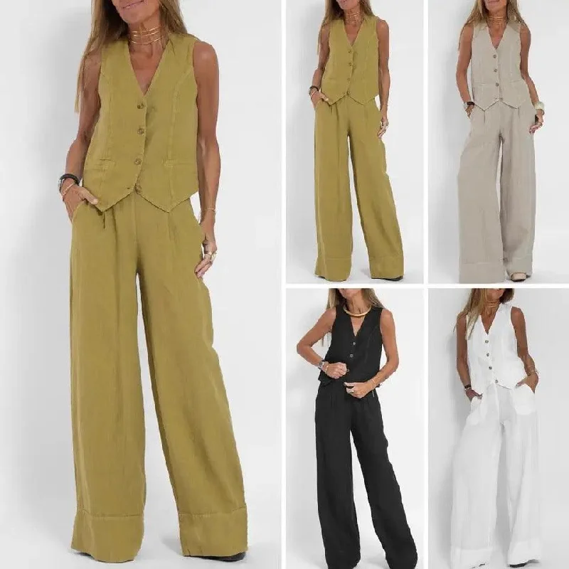Lively And Youthful Laiden Statement Linen Vest Suit with Pants