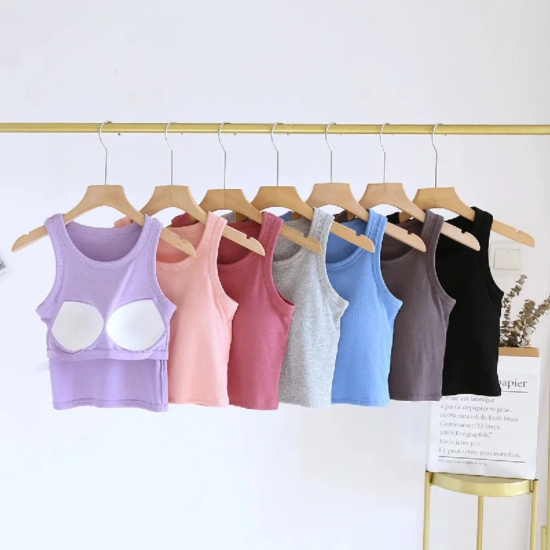 Free And Casual Luked Tank Tops with Inbuilt Bra