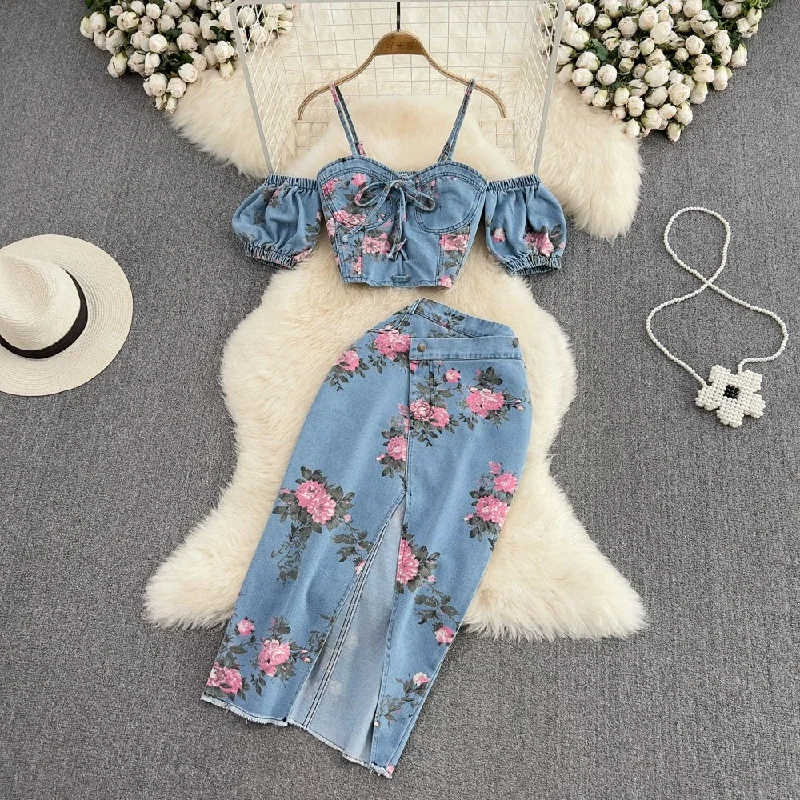 Soft Touch Mimi Denim Floral Co-ord Set