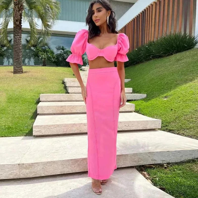 Warm Comfort Summer Bubble Two Piece Set in Pink