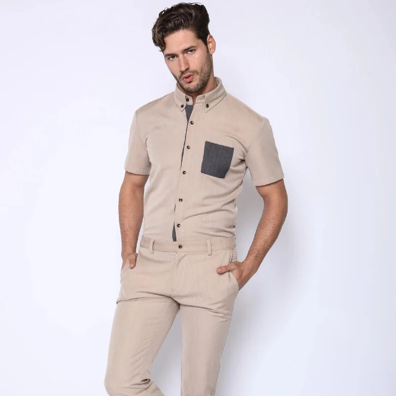 Elegant Dressing Tan Jacquard Jumpsuit - Limited Edition