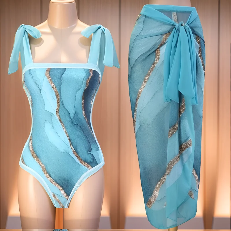 Fashion Classic Vester Swimsuit with Sarong