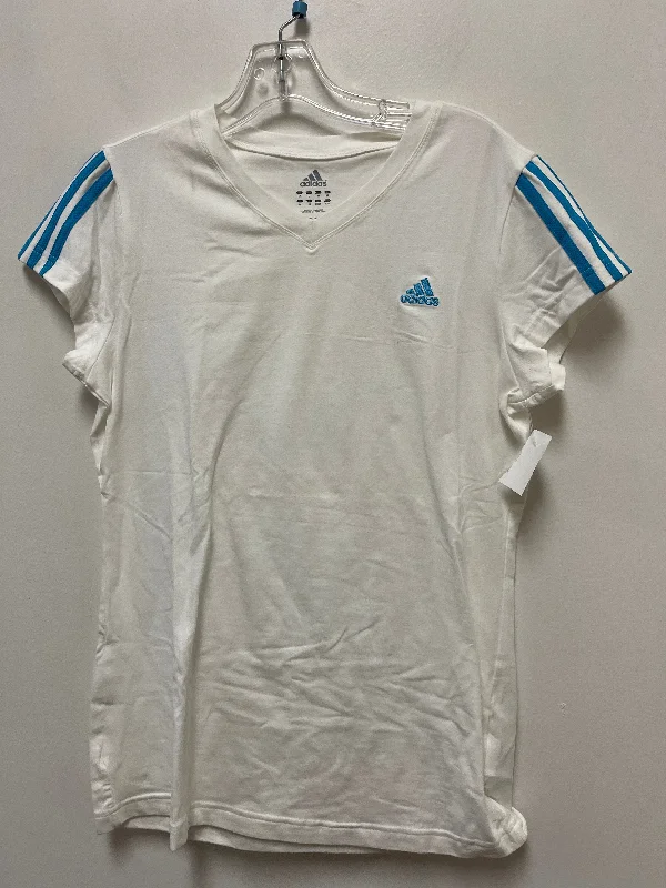 Short Design Athletic Top Short Sleeve By Adidas In Blue & White, Size: L