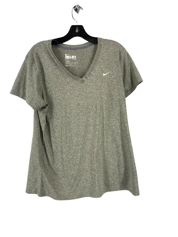 Elegant Style Athletic Top Short Sleeve By Nike In Grey, Size: Xl