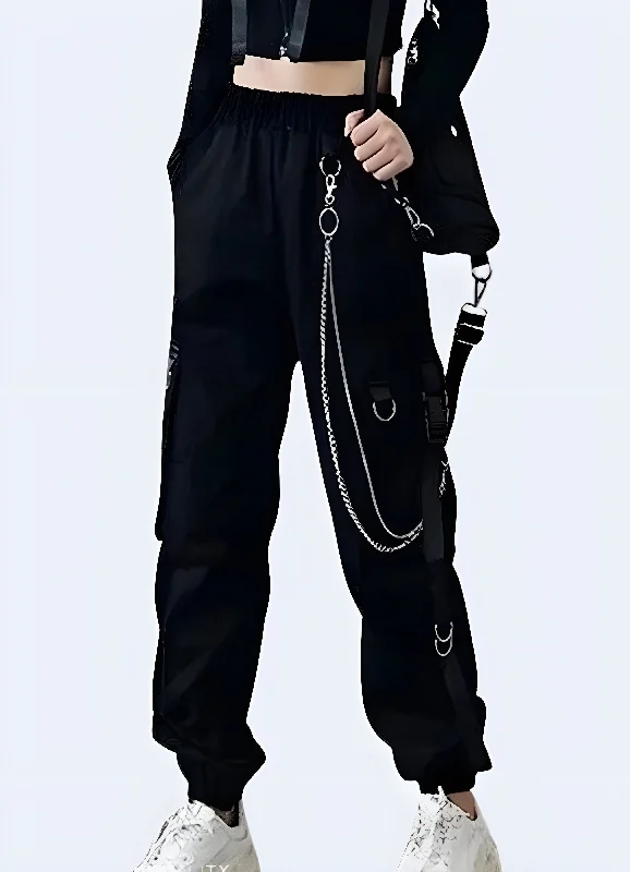 Casual Wear Baggy Black Cargo Pants Women's