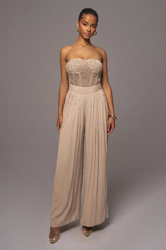 Cozy Lounge Wear Beige After Sunset Pleated Pants