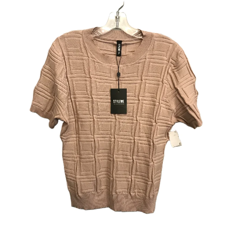 Warm Chic Beige Top Short Sleeve By Stylewe, Size: 2x