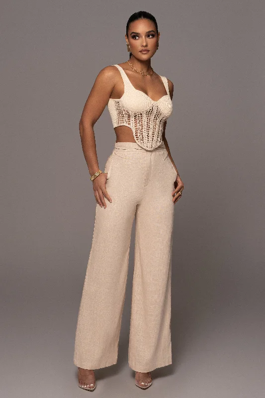 Cozy Fashion Beige Waverly Linen Trousers