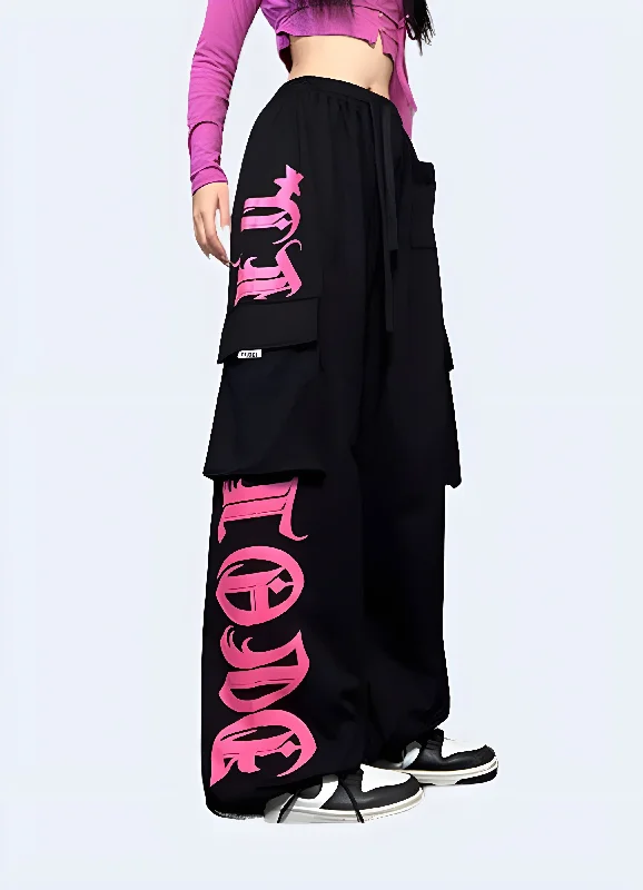 Soft Textures Black And Pink Cargo Pants