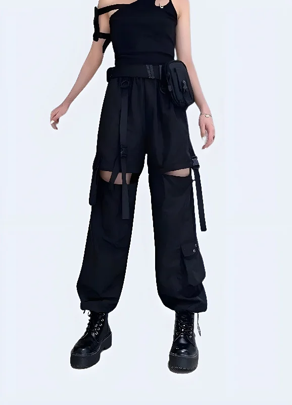 Relaxed Wear Black Cargo Pants Womens High Waisted
