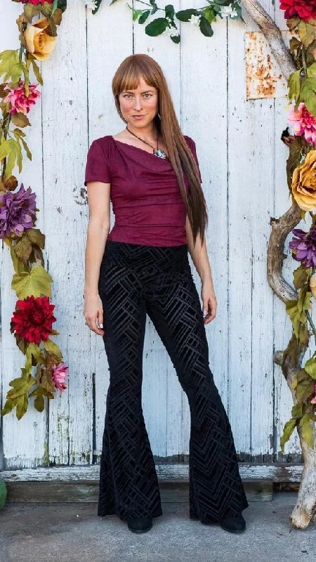 Breezy Comfort Black Chevron Burnout Velvet Slim Bells