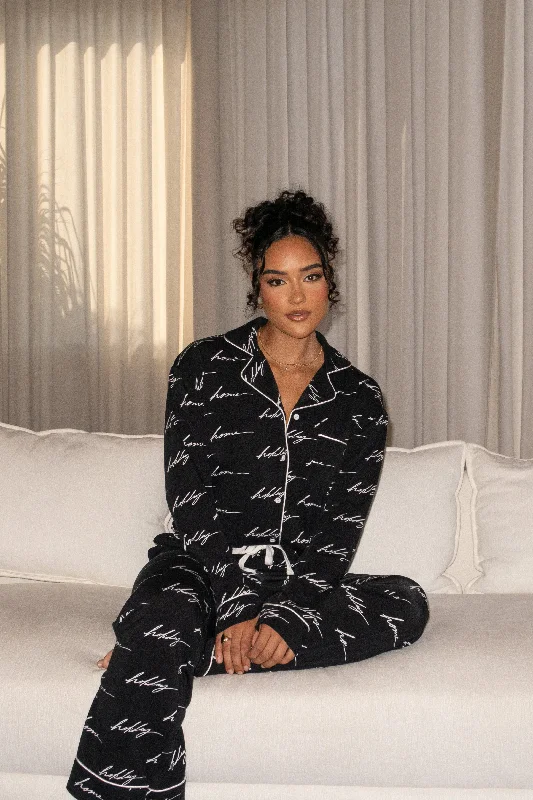 Elegant And Simple Black Home For The Holidays Adult Pajama Set