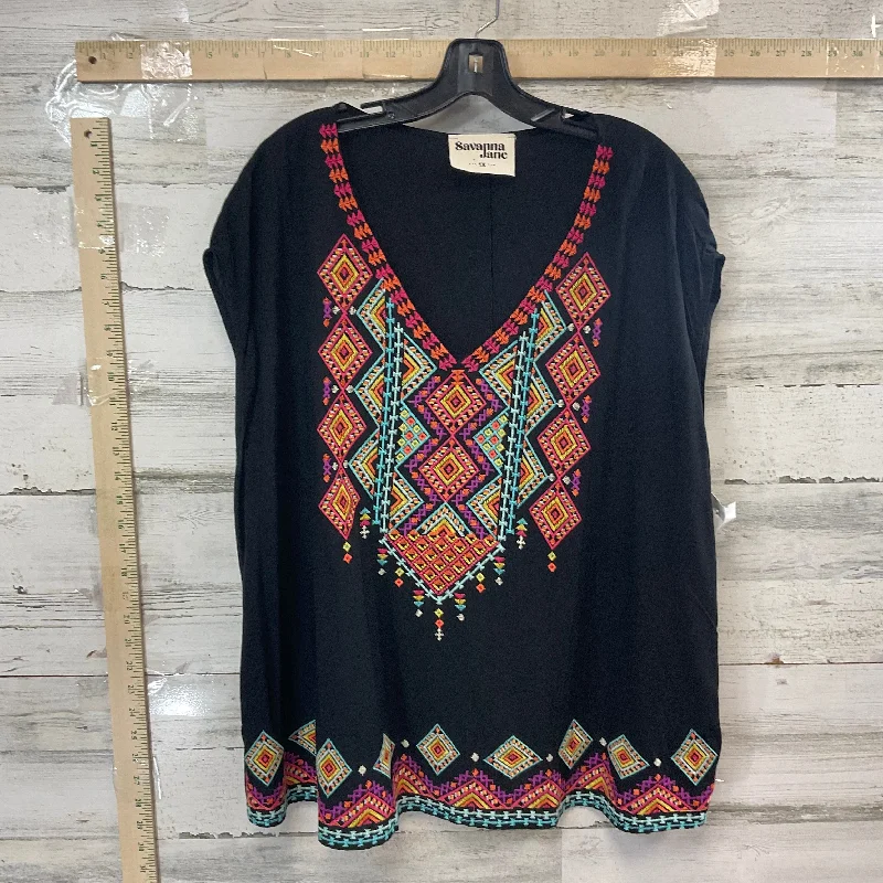 Comfortable And Cold-proof Black Top Short Sleeve Savanna Jane, Size 1x