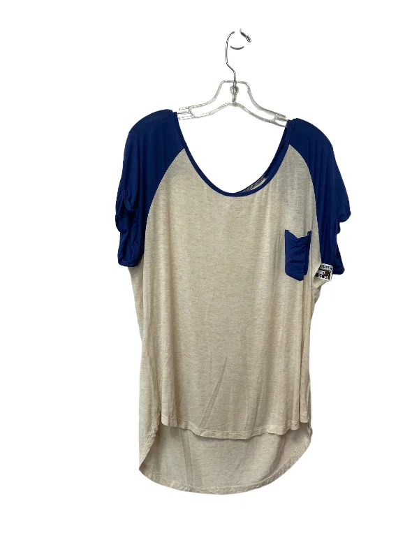 Unique Fashion Blue & Cream Top Short Sleeve Basic Glitz, Size 3x