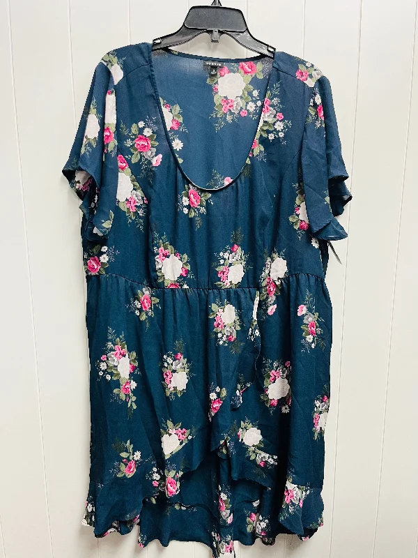 French Style Blue & Purple Tunic Short Sleeve Torrid, Size 3x