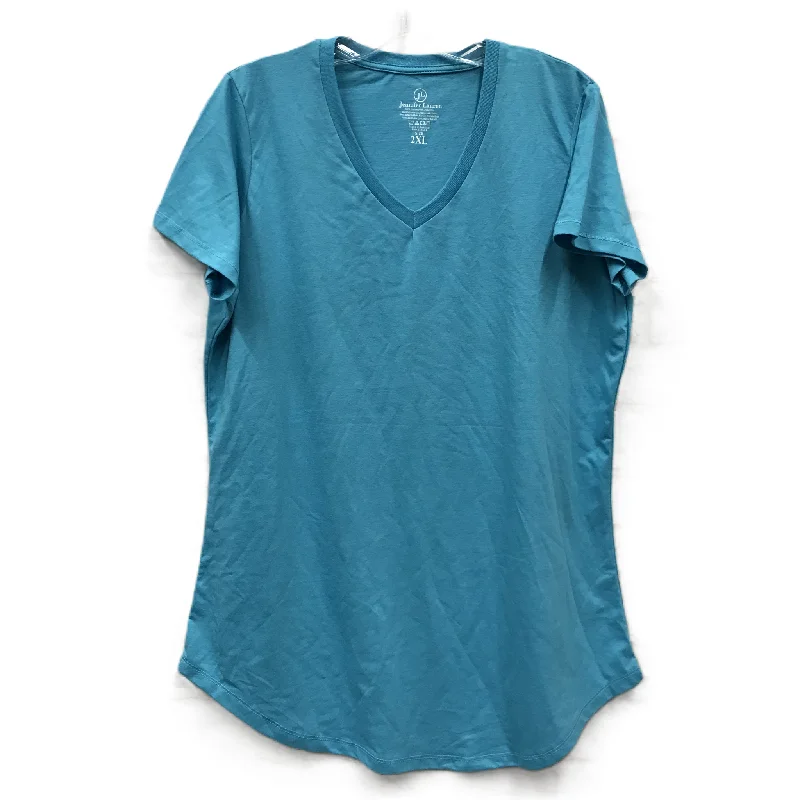 Fashionable Prints Blue Top Short Sleeve Basic By Jennifer Lauren, Size: 2x