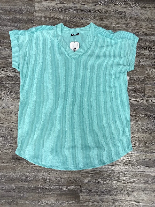 New Products Blue Top Short Sleeve Basic Heimish Usa, Size 3x