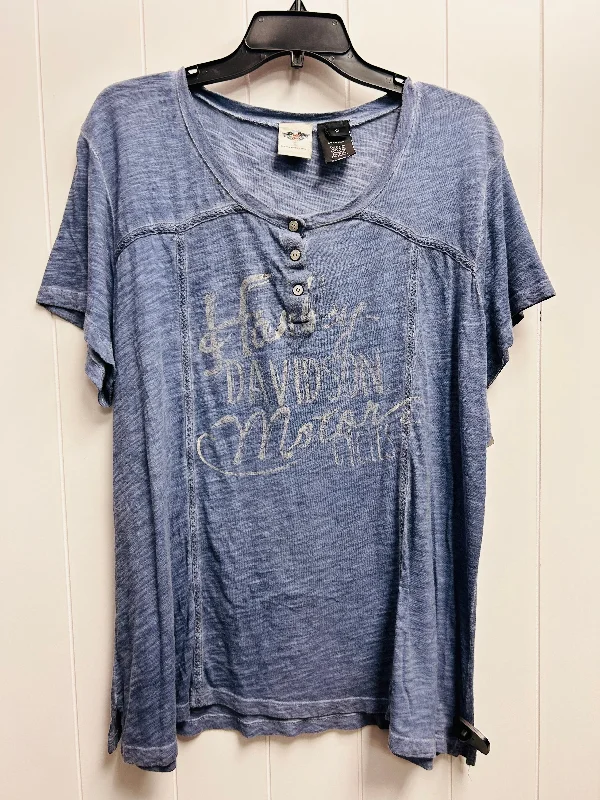 Cozy Outfit Blue Top Short Sleeve Harley Davidson, Size 1x