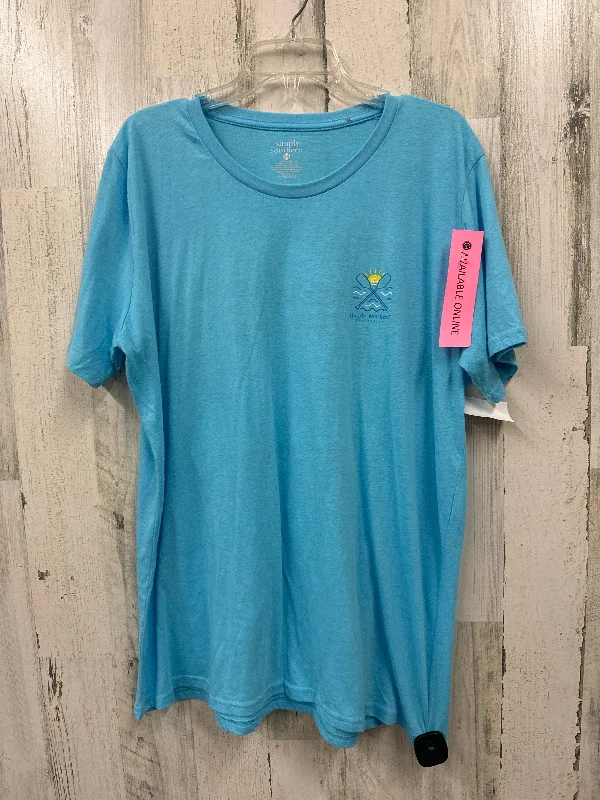 Relaxed Jackets Blue Top Short Sleeve Simply Southern, Size 2x