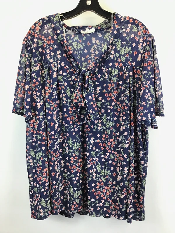 Must-have For Fashion Blue Top Short Sleeve Siren Lily, Size 3x