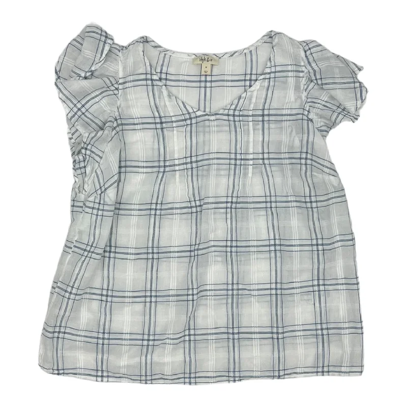 Casual Ease BLUE & WHITE TOP SS by STYLE AND COMPANY Size:1X
