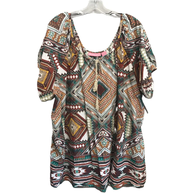 Everyday Outfits Brown & Cream Top Short Sleeve By Woman Within, Size: 3x