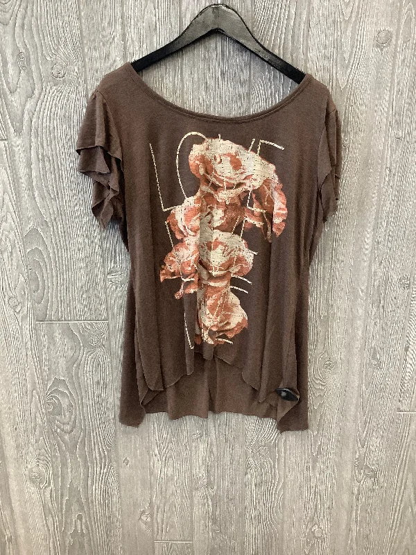 Breathable Design Brown Top Short Sleeve Style And Company, Size 1x