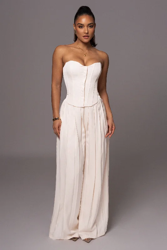 Personalized Design Buttercream Clara Wide Leg Pleated Trousers