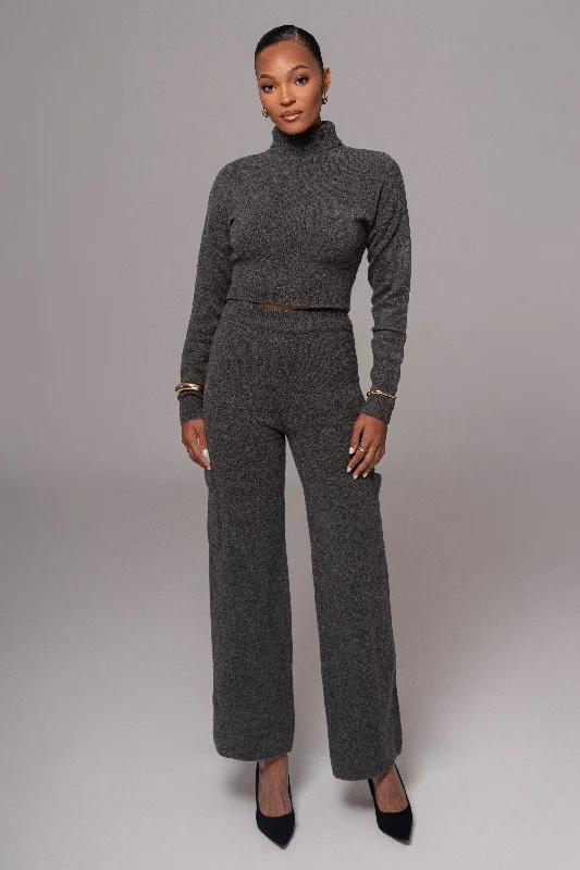 Bright Colors Charcoal Chelsey Knit Pant Set