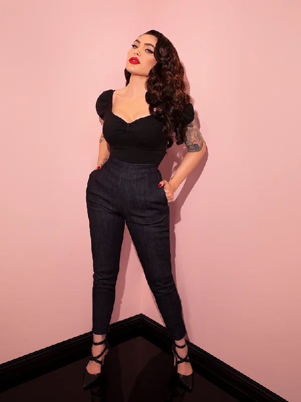 Spring Fashion Cigarette Pants in Denim - Vixen by Micheline Pitt