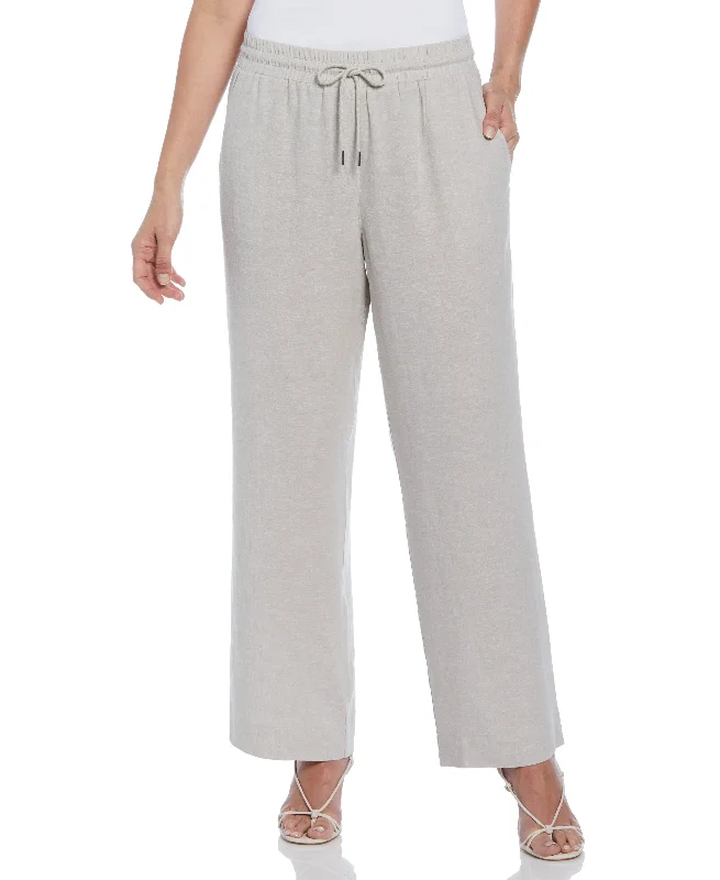 Celebrity Style Cross Dyed Linen Blend Wide Leg Drawstring Pant