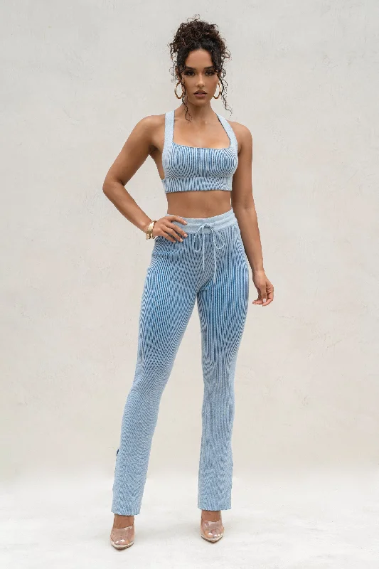 Personalized Design Denim/White Faya Ribbed Pants