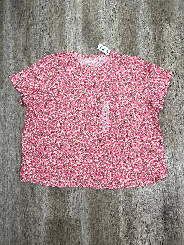 Elegant Outline Floral Print Top Short Sleeve Basic Old Navy, Size 2x